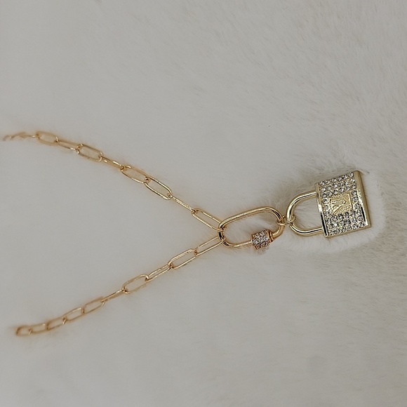 LV Gold and Rhinestone Lock Paperclip Necklace - Picture 4 of 8